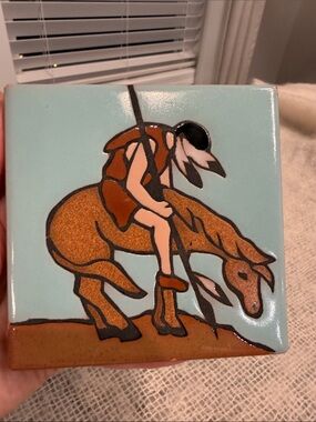 Vintage Southwestern Hand-Painted American Indian Ceramic Wall Tile / trivet